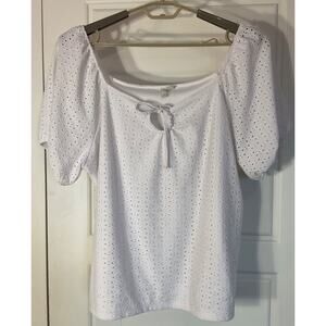 Cato White Eyelet Puff Sleeve Tie Front Off Shoulder Peasant Top 22/24W